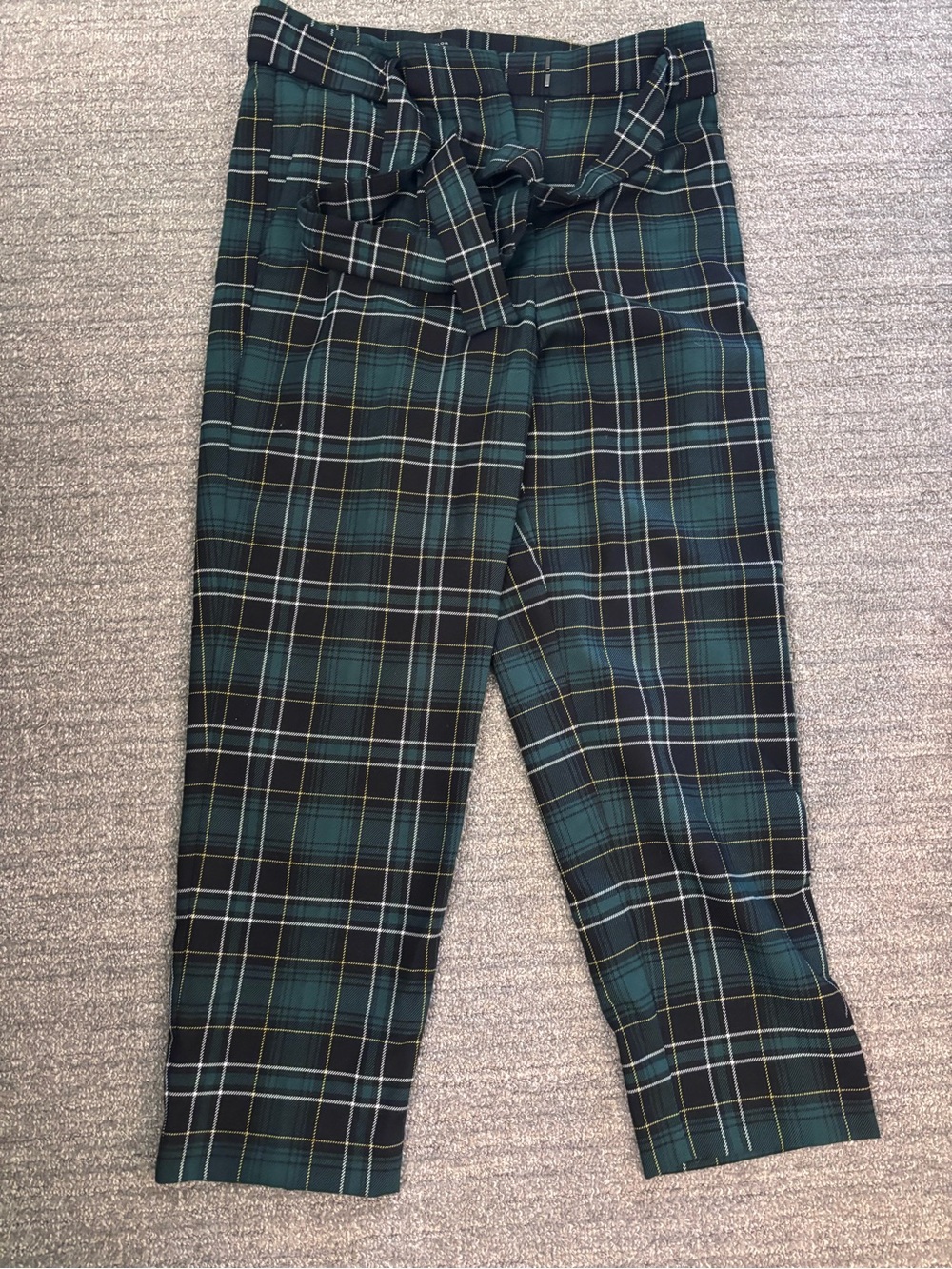 Ann Taylor Green and Black Plaid Paperbag Waist Pants